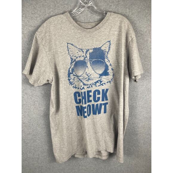 Hybrid Check Meowt T Shirt Men's Size XL Gray Super Trooper Funny Tee STAIN - Picture 1 of 8